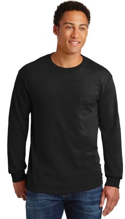 Gildan - Ultra Cotton 100% Cotton Long Sleeve T-Shirt with Pocket.