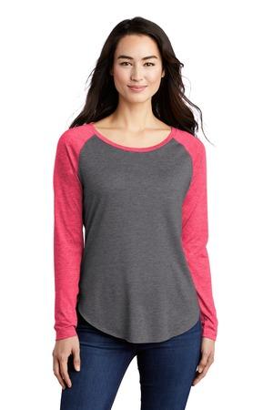 Ladies PosiCharge Long Sleeve Tri-Blend Wicking Scoop Neck Raglan Tee