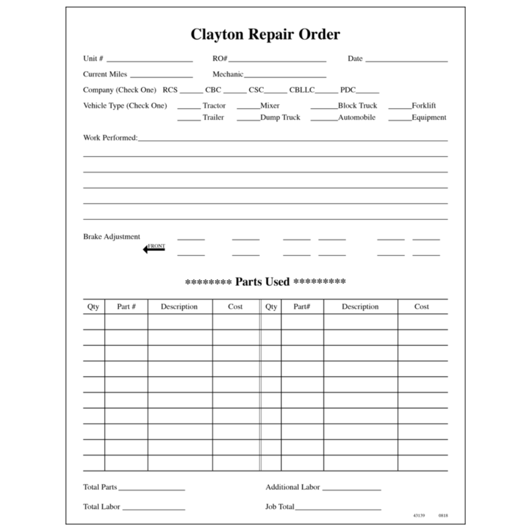 Repair Order Pads