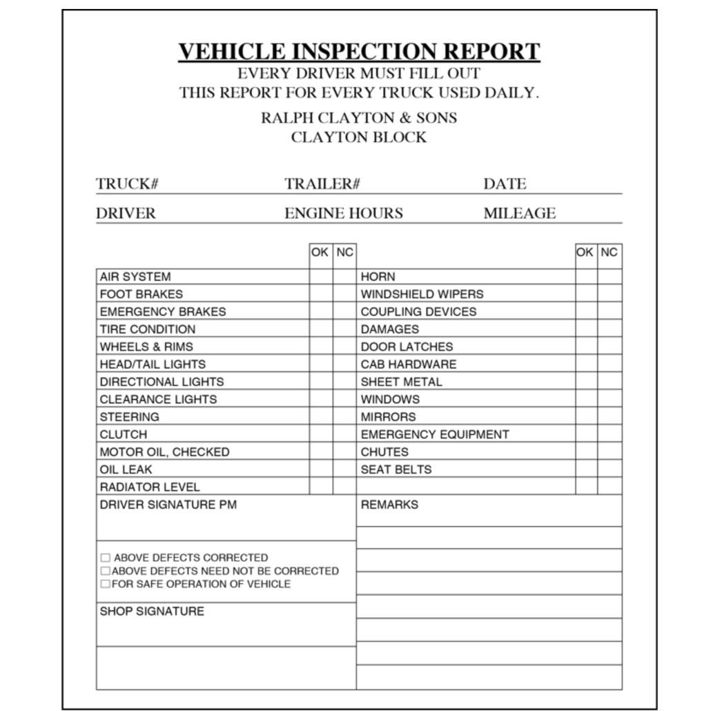 Vehicle Inspection Defect Ticket