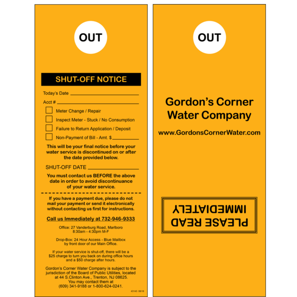 Shut Off Notice Door Hanger