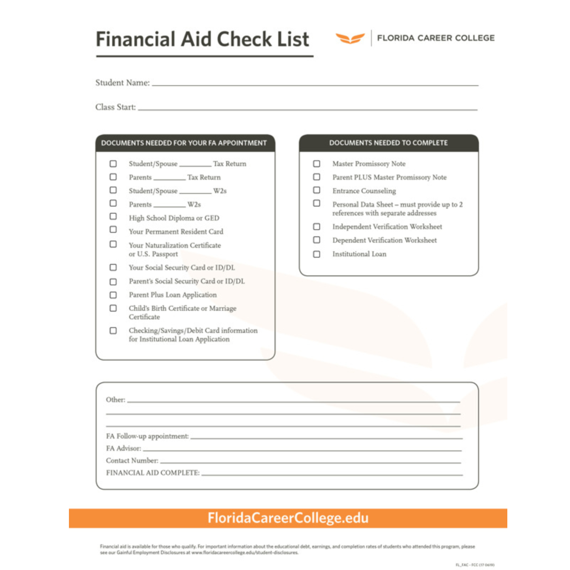 Financial Aid Checklist 