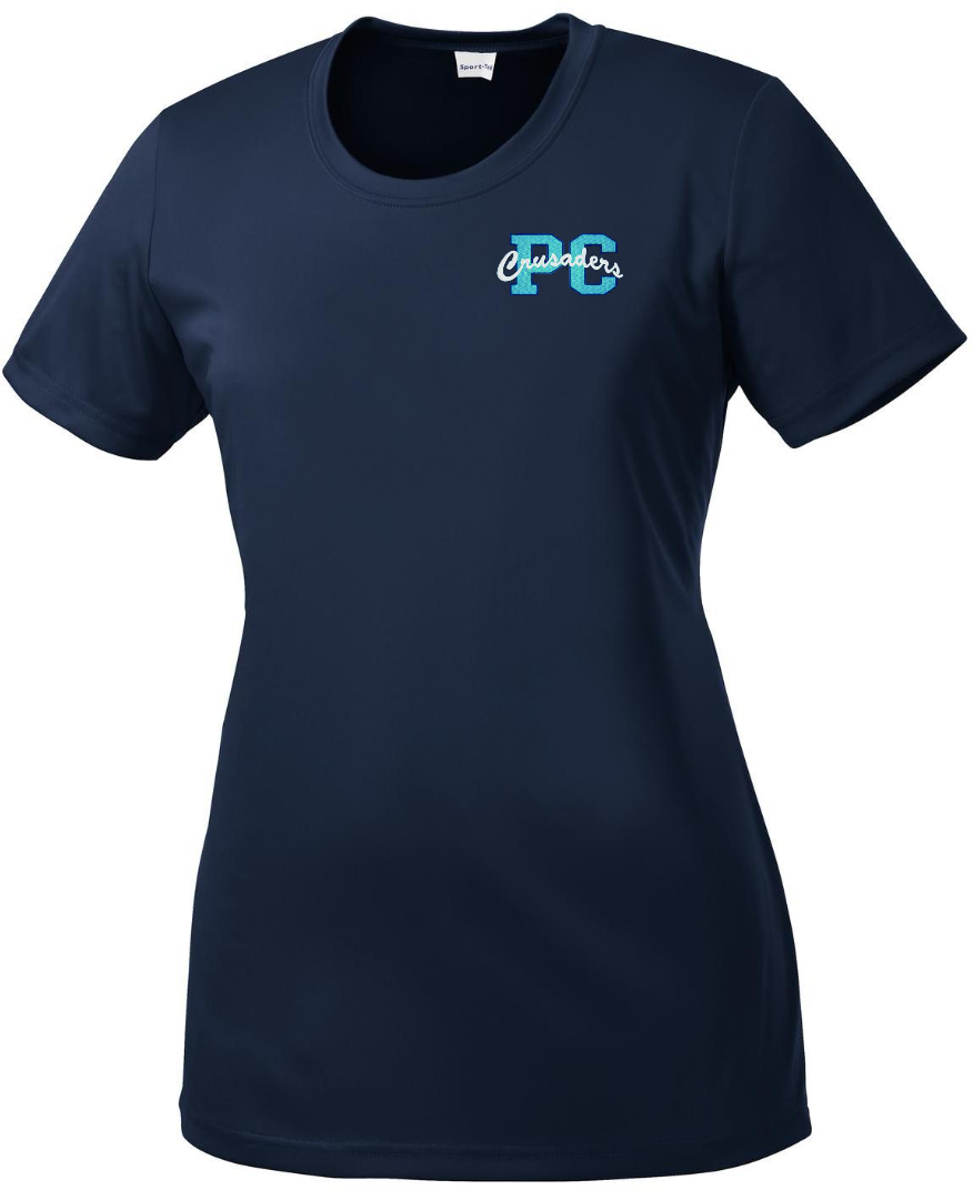 SPIRITWEAR design on Ladies 100% poly t-shirt