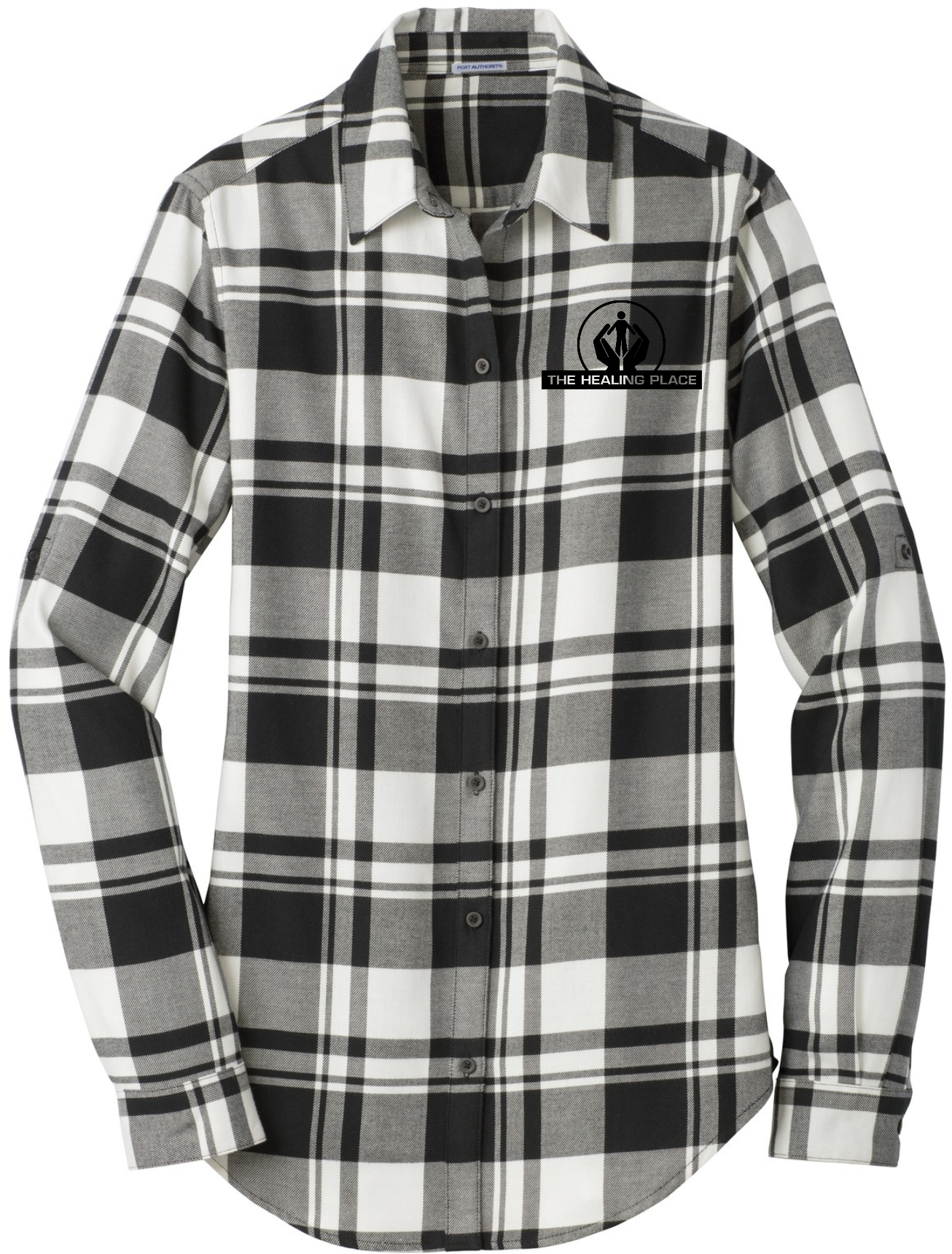 Port Authority ® Ladies Plaid Flannel Tunic LW668 (Black Logo)