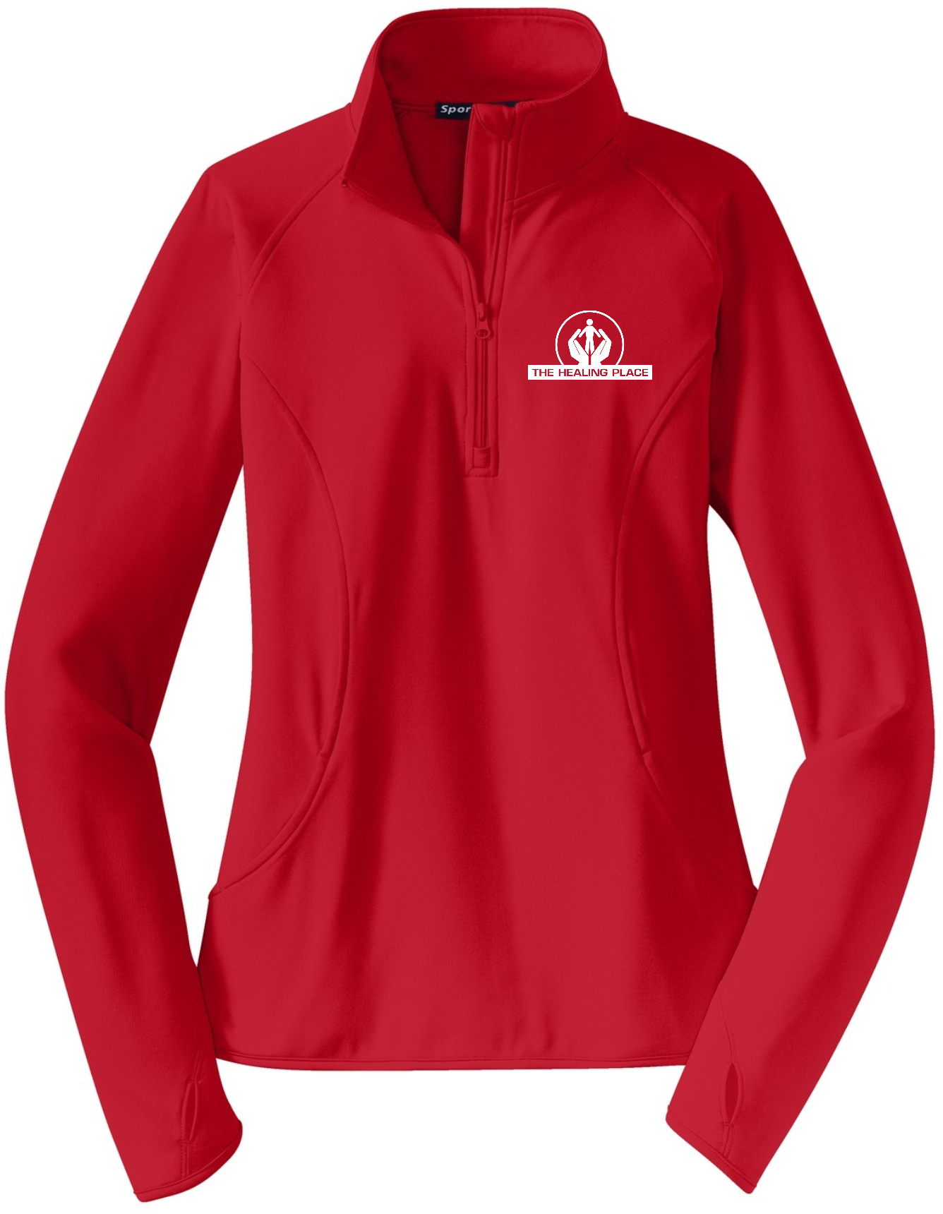 Sport-Tek ® Ladies Sport-Wick ® Stretch 1/2-Zip Pullover LST850 (White Logo)