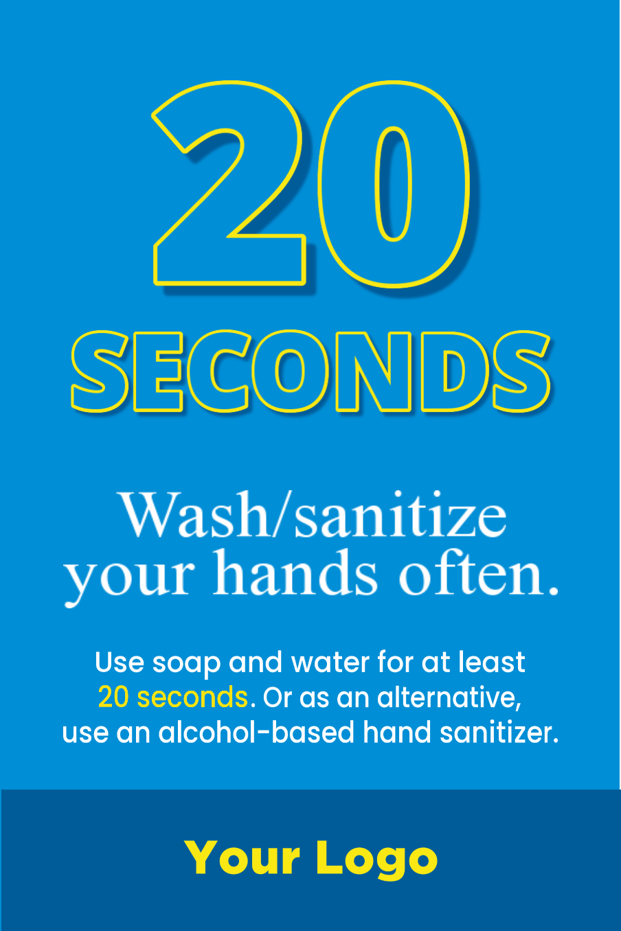 Safety Sign - 24 x 36 - Tags: 20, seconds, twenty, sec, wash, sanitize, washing, hand, handwashing, soap, sanitizer, alchol, covid, 19, covid-19