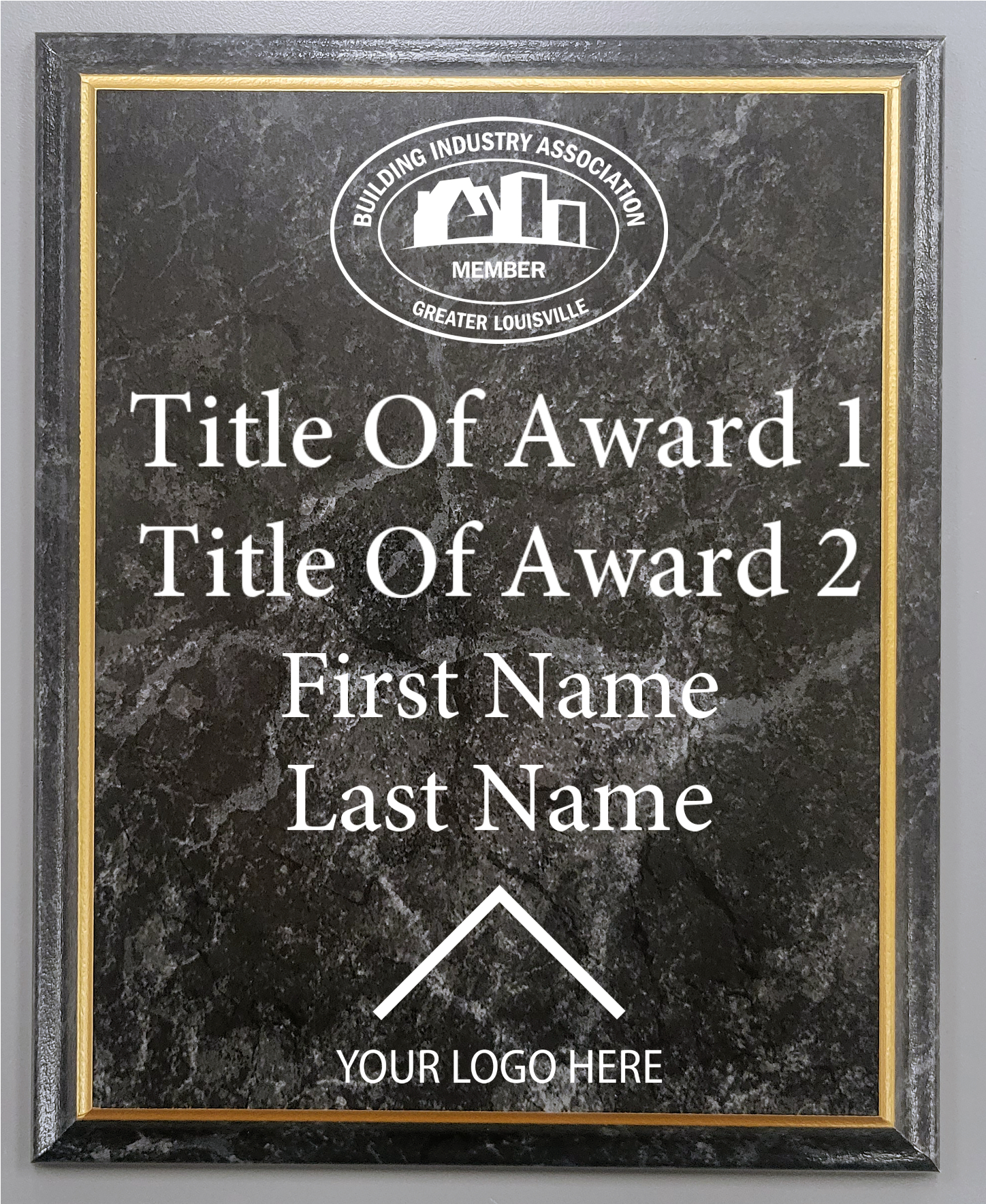 Improved Black Marble Finish Plaque with Gold Cove Edge DPKG810