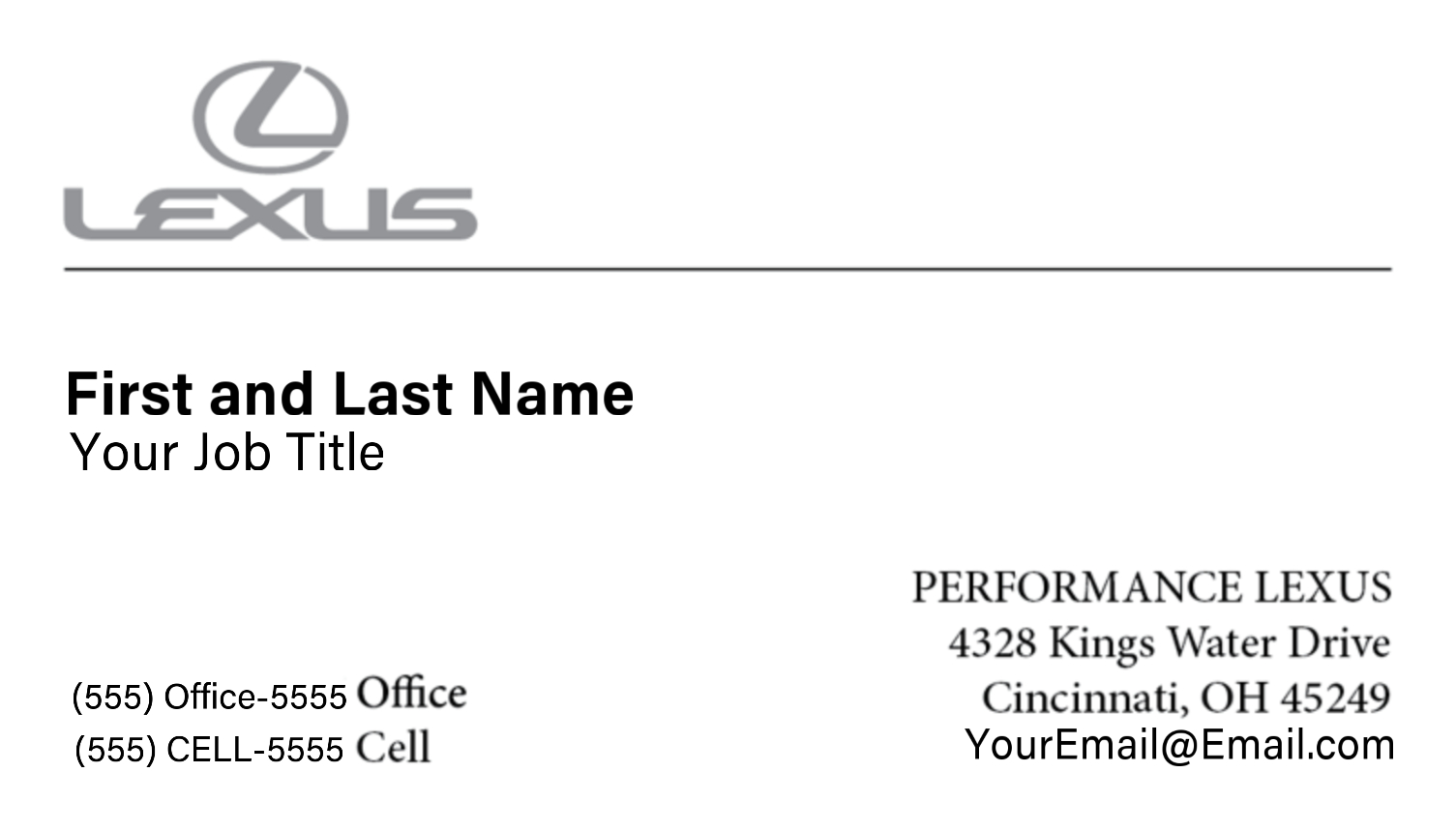 Performance Lexus – Business Cards