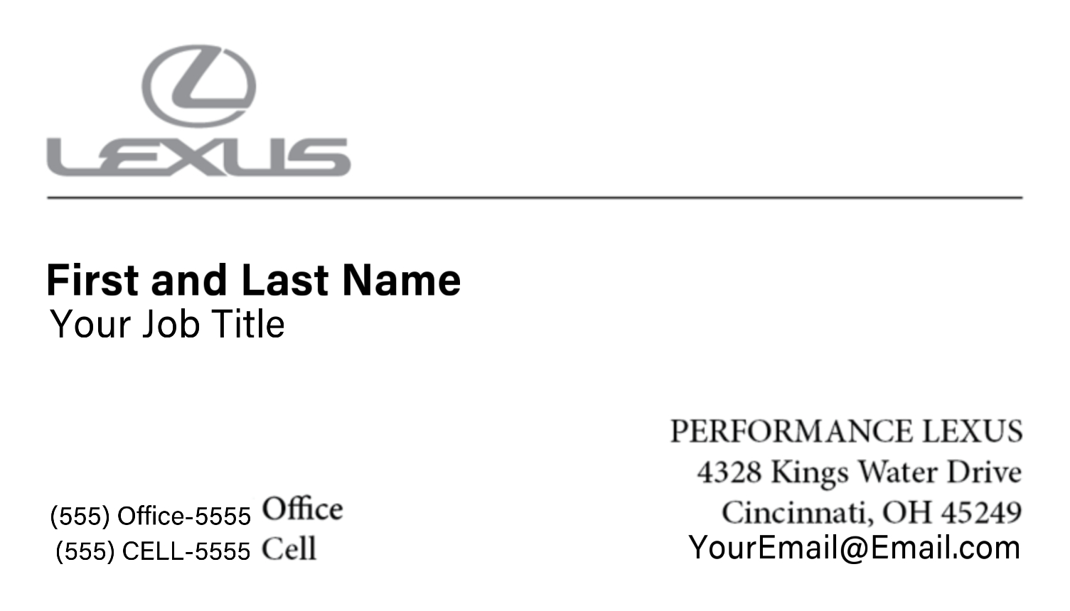 Performance Lexus – Business Cards