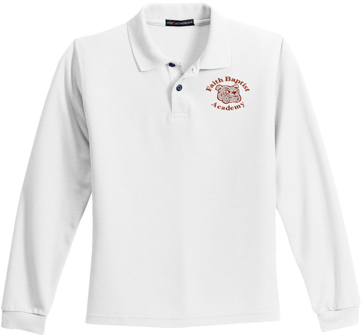 Youth White Faith Baptist Cotton Blend L/S Polo 