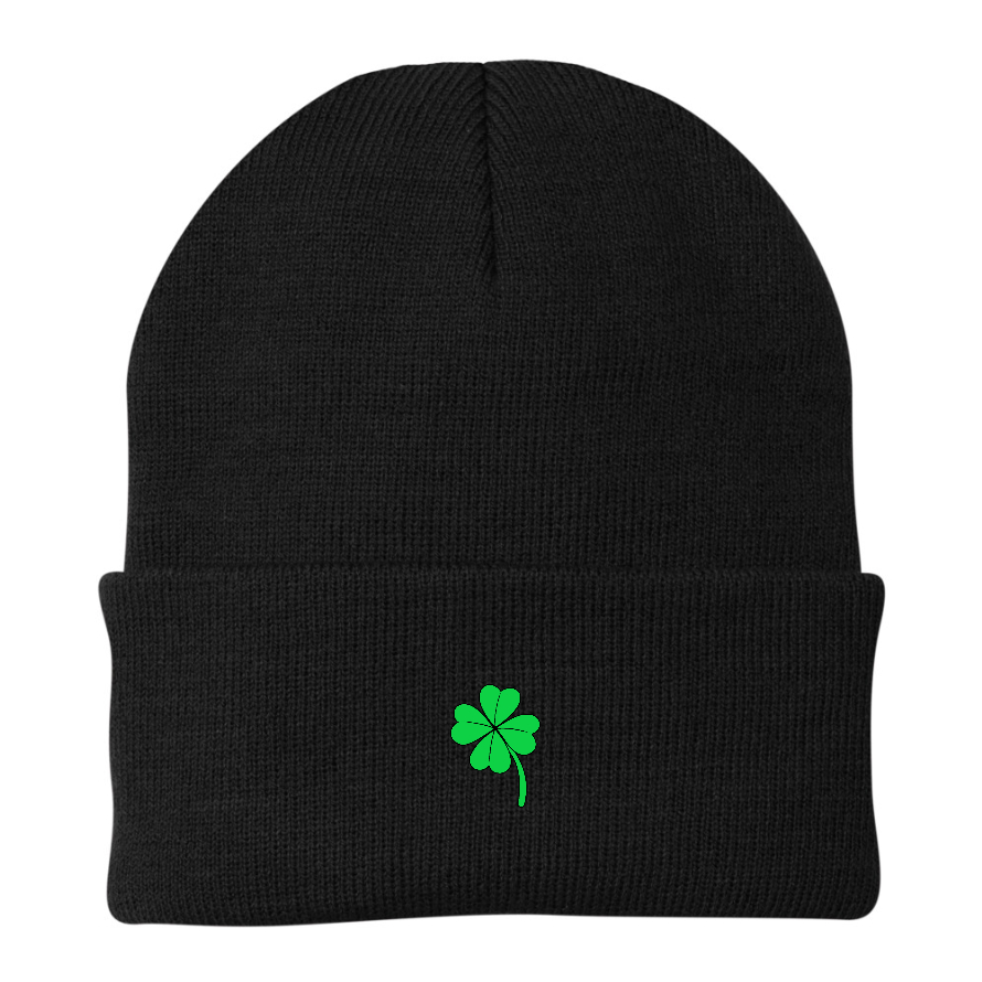 Black Beanie w/ four leaf clover