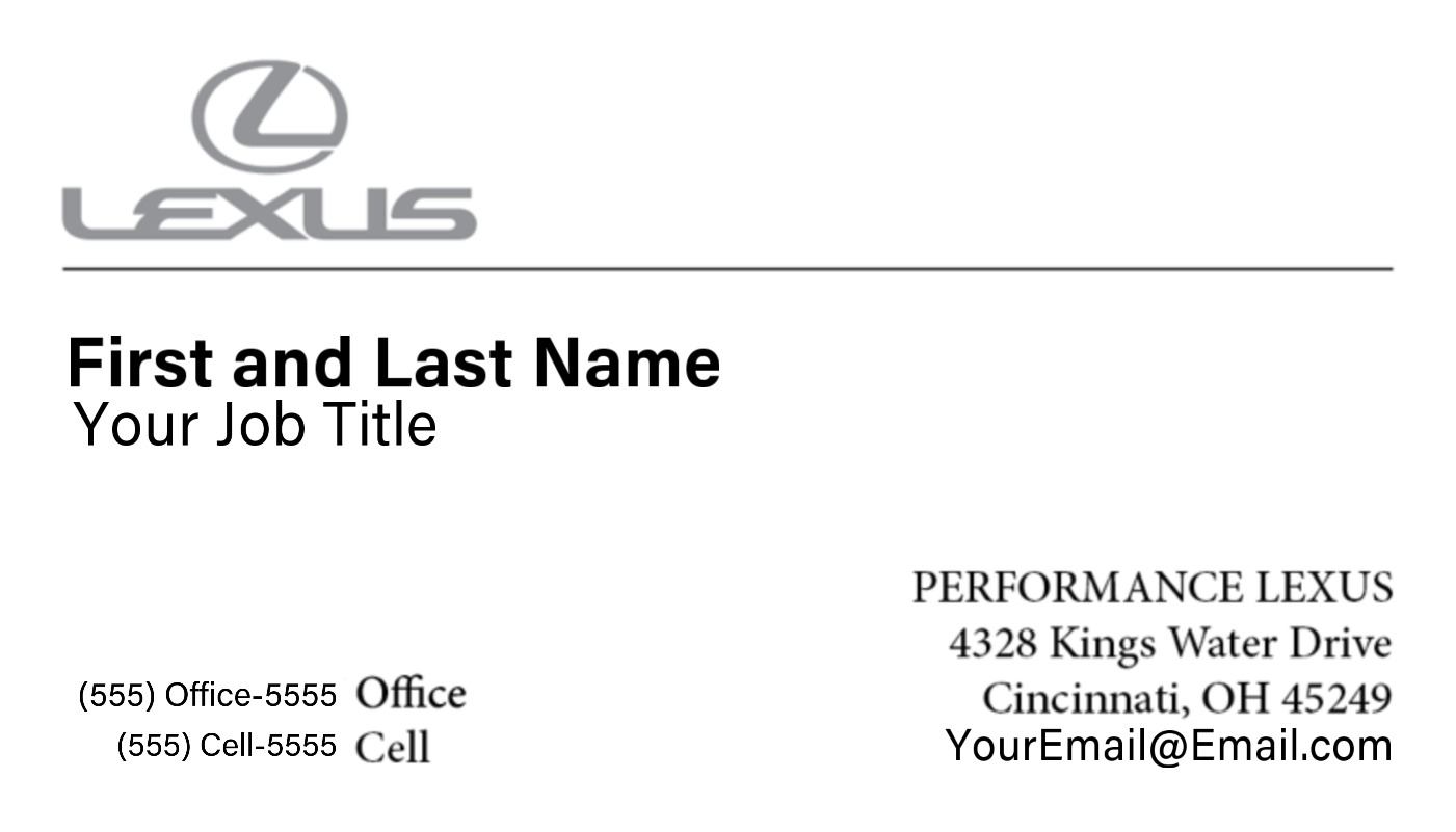 Performance Lexus – Business Cards