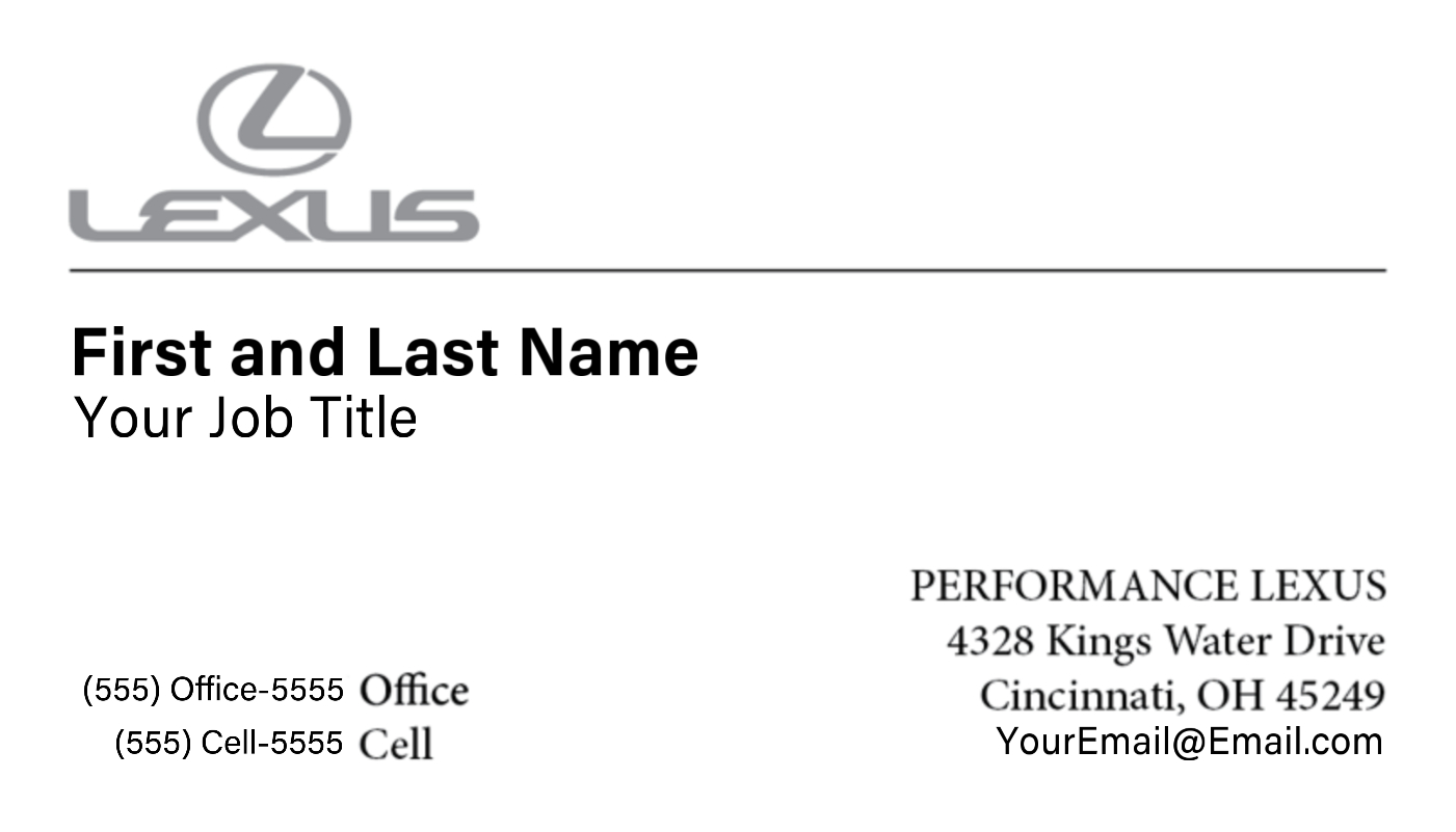 Performance Lexus – Business Cards