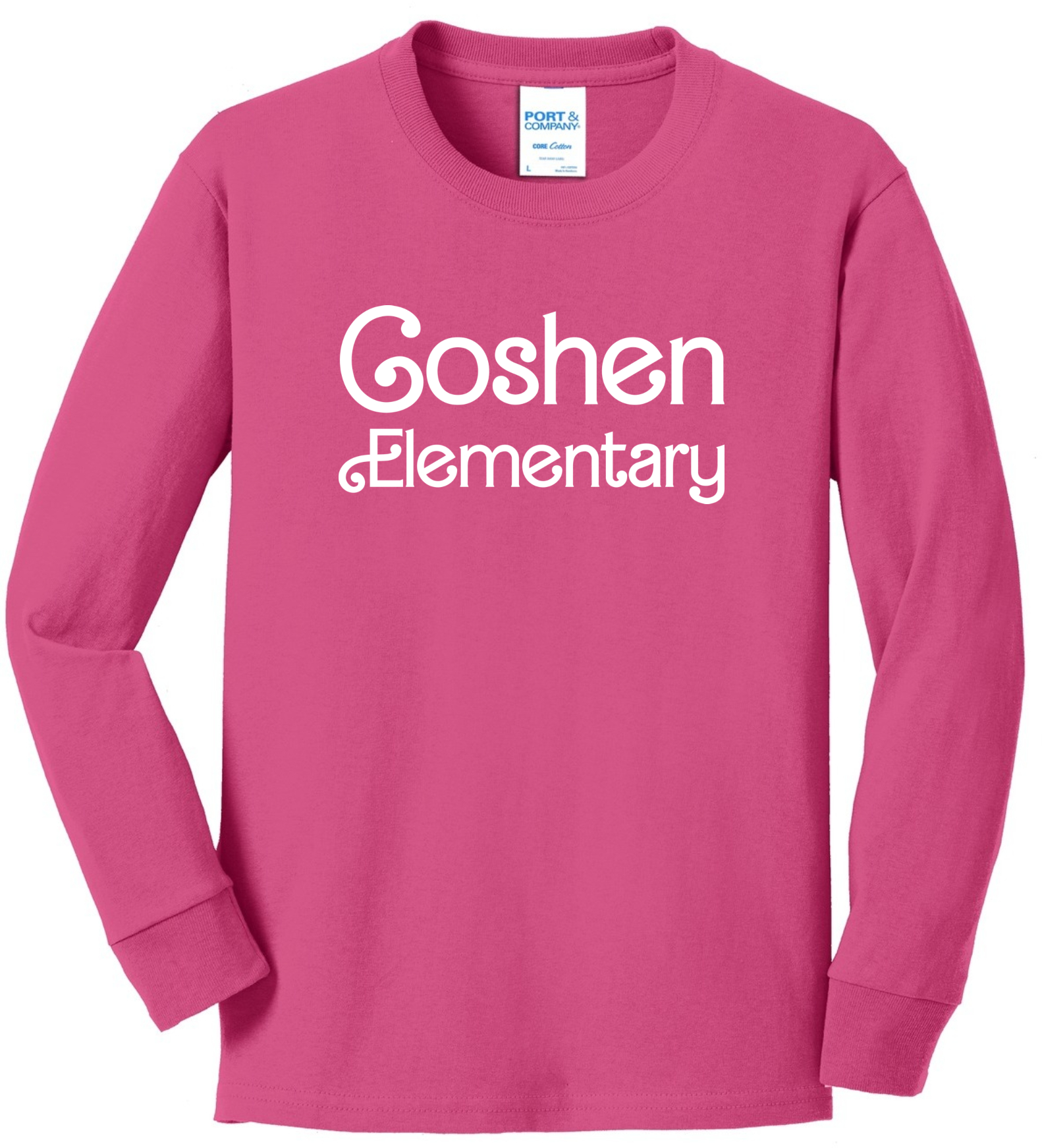 Port & Company® Youth Long Sleeve Core Cotton Tee - PC54YLS (White Barbie Logo)
