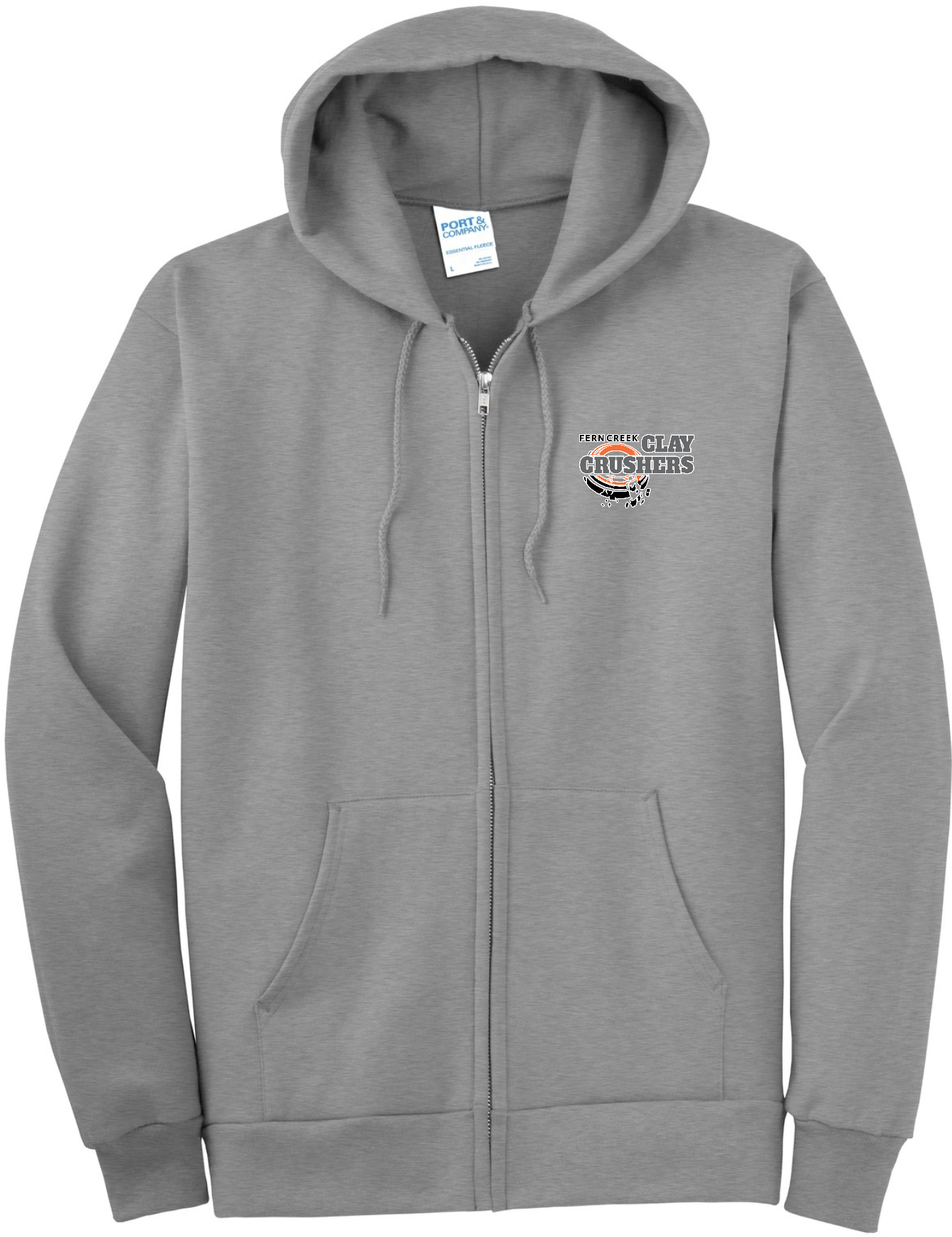 Clay Crushers - Port & Company® Essential Fleece Full-Zip Hooded Sweatshirt - PC90ZH (Outlined Logo) DTF