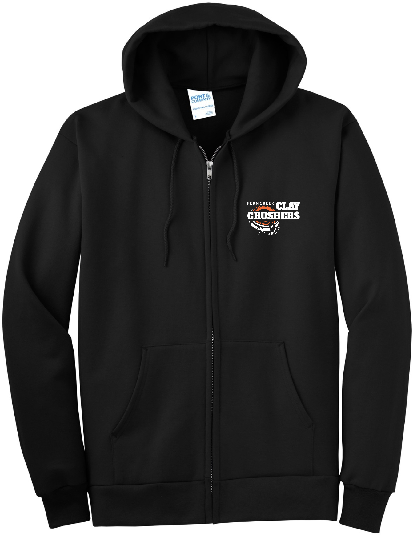 Clay Crushers - Port & Company® Essential Fleece Full-Zip Hooded Sweatshirt - PC90ZH (White Logo) DTF