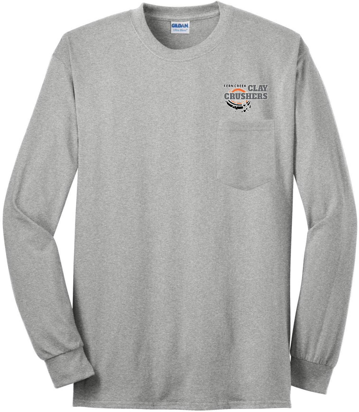 Clay Crushers - Gildan® - Ultra Cotton® 100% US Cotton Long Sleeve T-Shirt with Pocket - 2410 (Outlined Logo) DTF