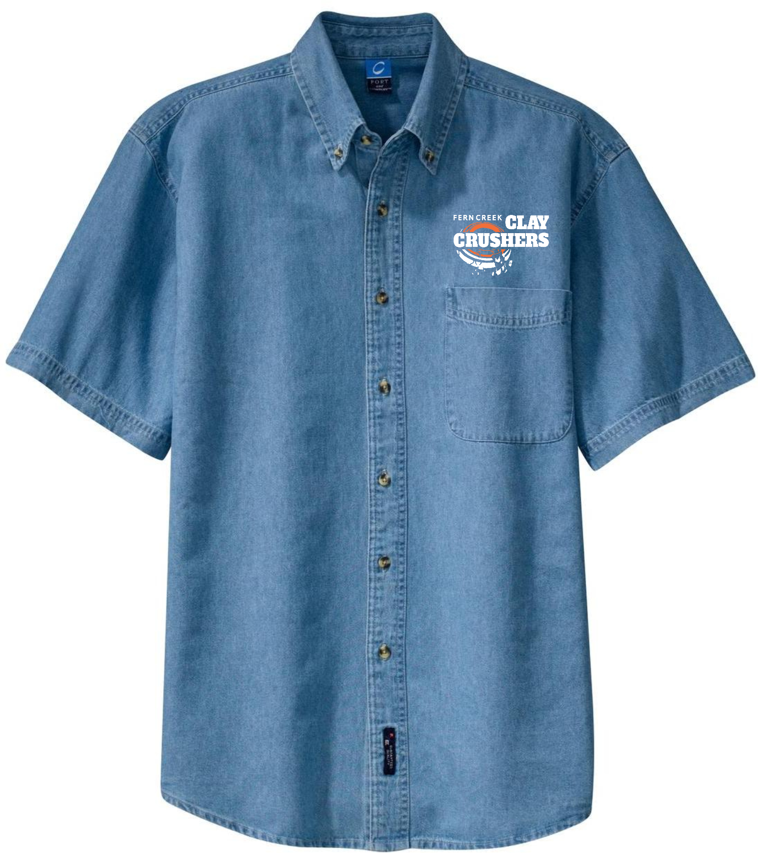 Clay Crushers - Port & Company® - Short Sleeve Value Denim Shirt - SP11 (White Logo) DTF