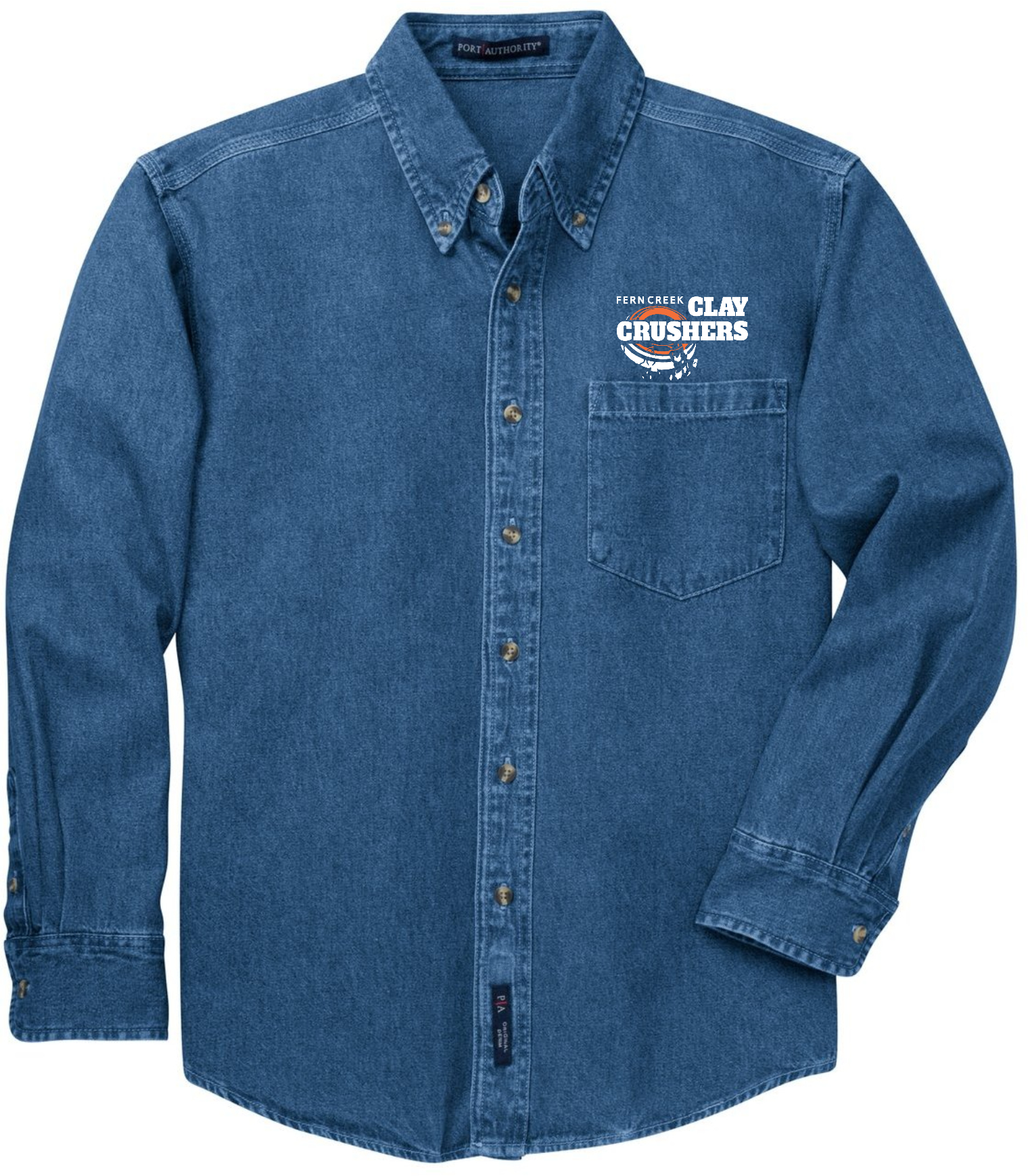 Clay Crushers - Port Authority® Heavyweight Denim Shirt - S100 (White Logo) DTF