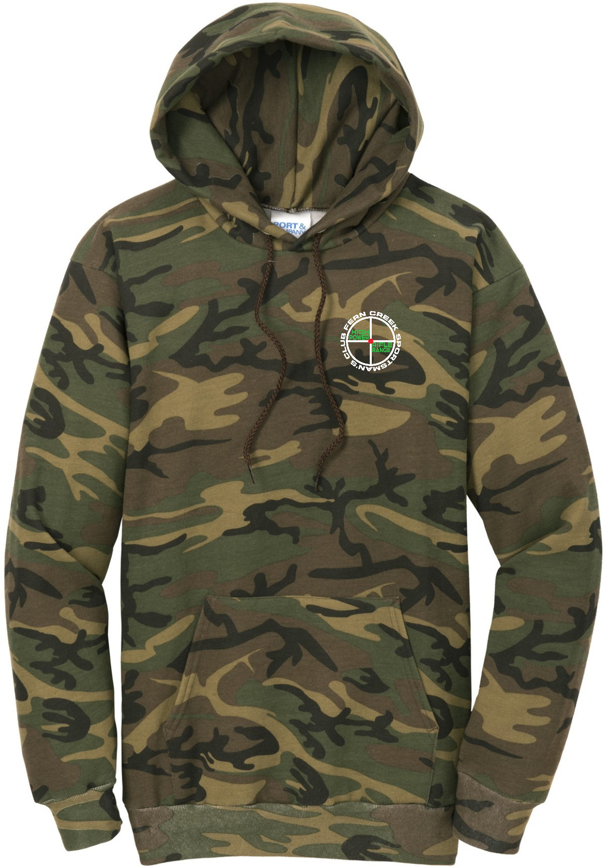 Fern Creek High Power Rifle Range - Port & Company® Core Fleece Camo Pullover Hooded Sweatshirt - PC78HC (White Logo) DTF
