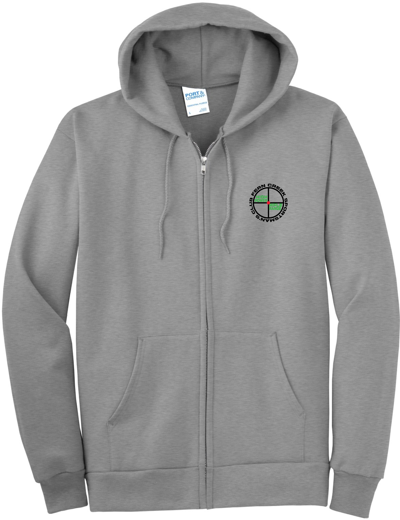 Fern Creek High Power Rifle Range - Port & Company® Essential Fleece Full-Zip Hooded Sweatshirt - PC90ZH (Black Logo) DTF