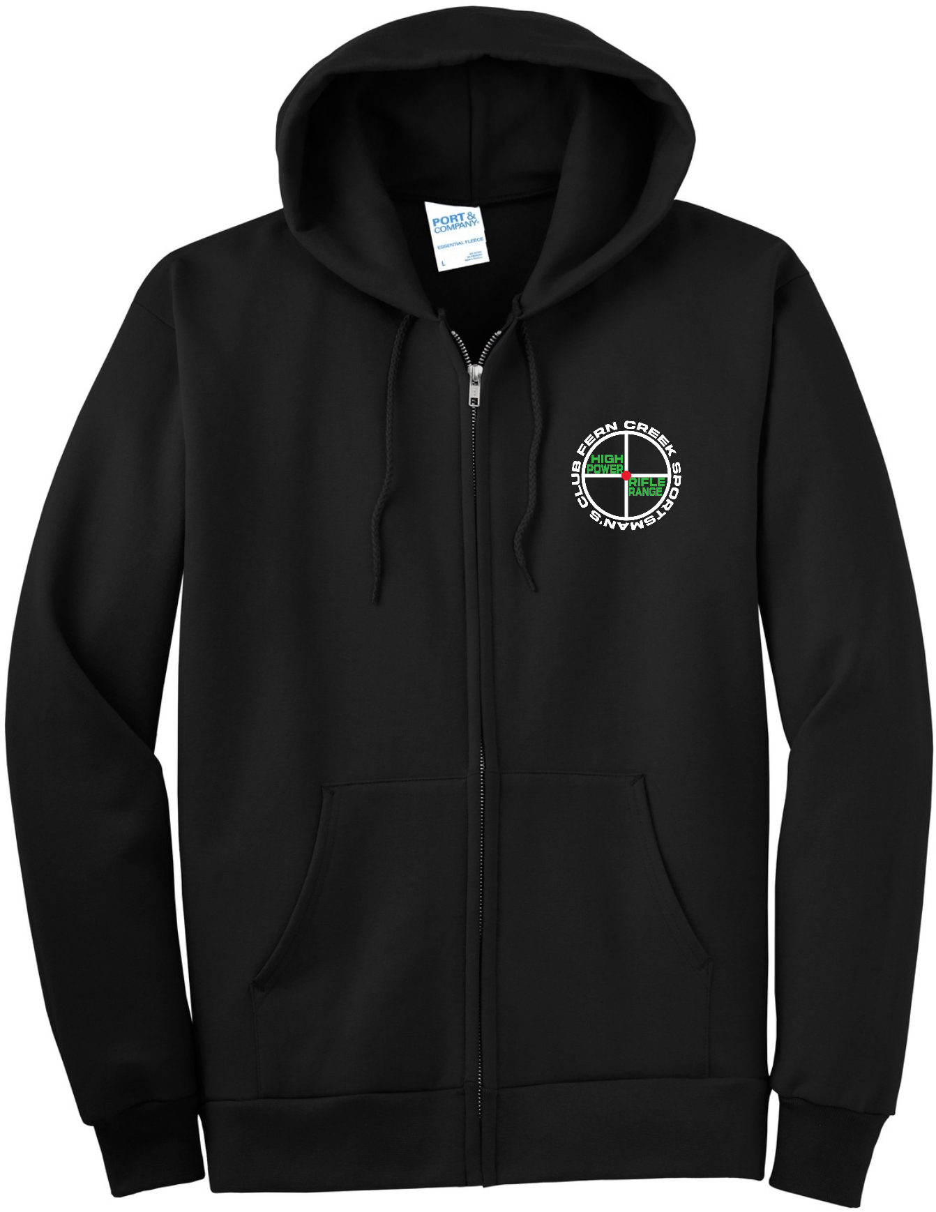 Fern Creek High Power Rifle Range - Port & Company® Essential Fleece Full-Zip Hooded Sweatshirt - PC90ZH (White Logo) DTF