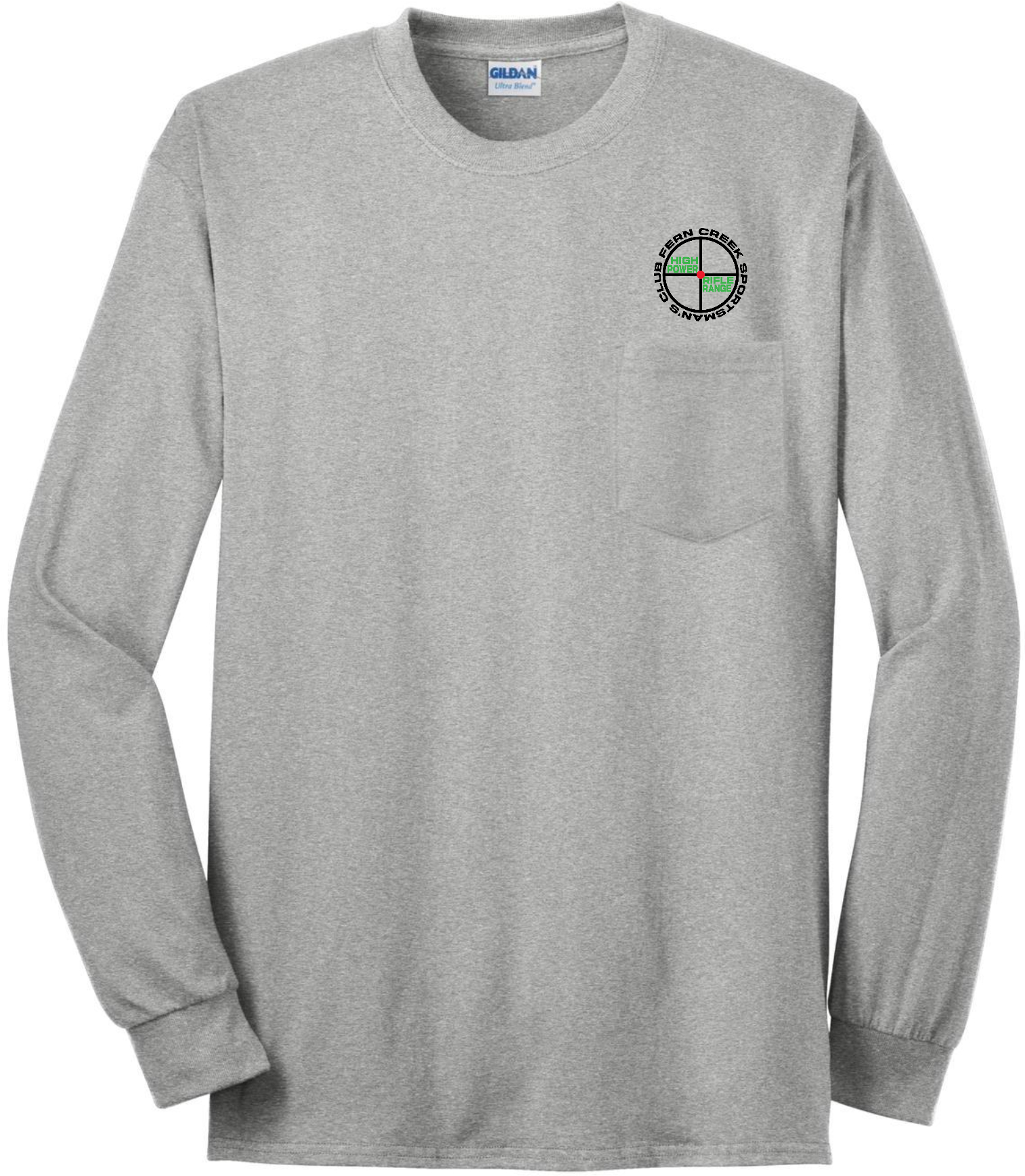 Fern Creek High Power Rifle Range - Gildan® - Ultra Cotton® 100% US Cotton Long Sleeve T-Shirt with Pocket - 2410 (Black Logo) DTF