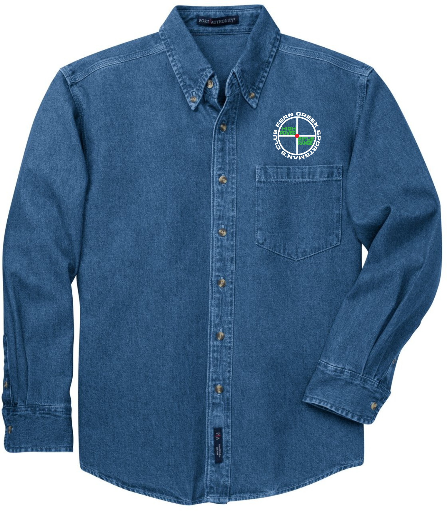 Fern Creek High Power Rifle Range - Port Authority® Heavyweight Denim Shirt - S100 (White Logo) DTF