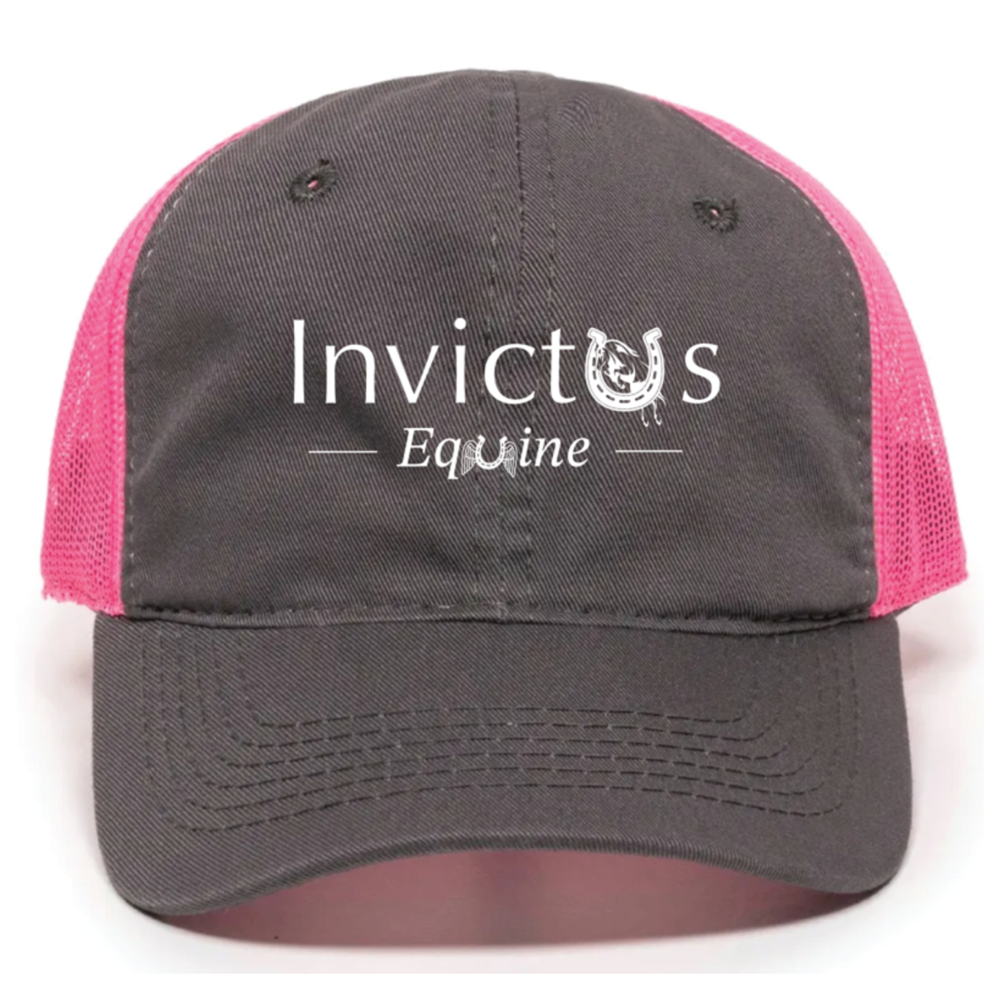 Charcoal and Neon Pink Embroidered Cap