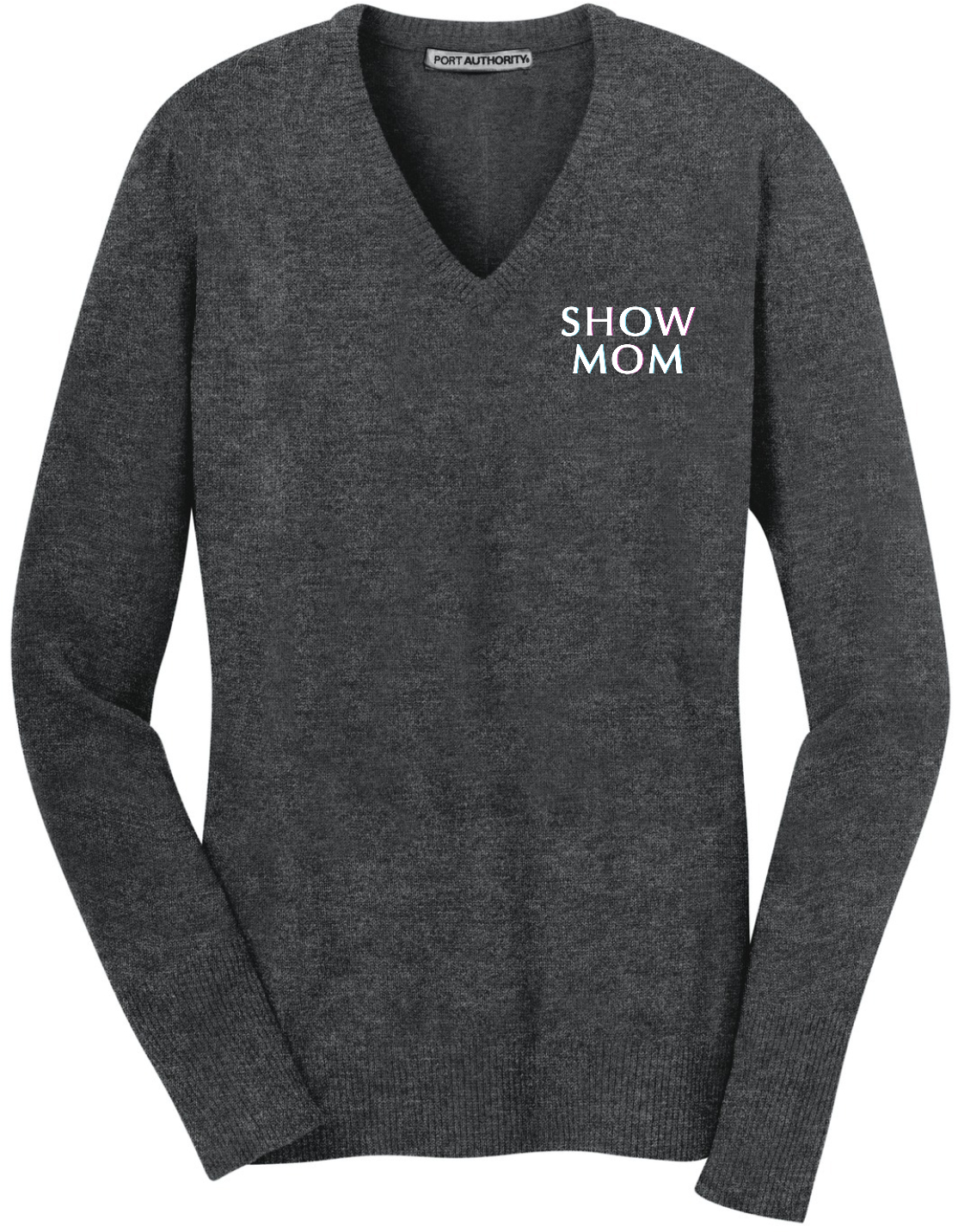 Embroidered Show Mom V-Neck Sweater