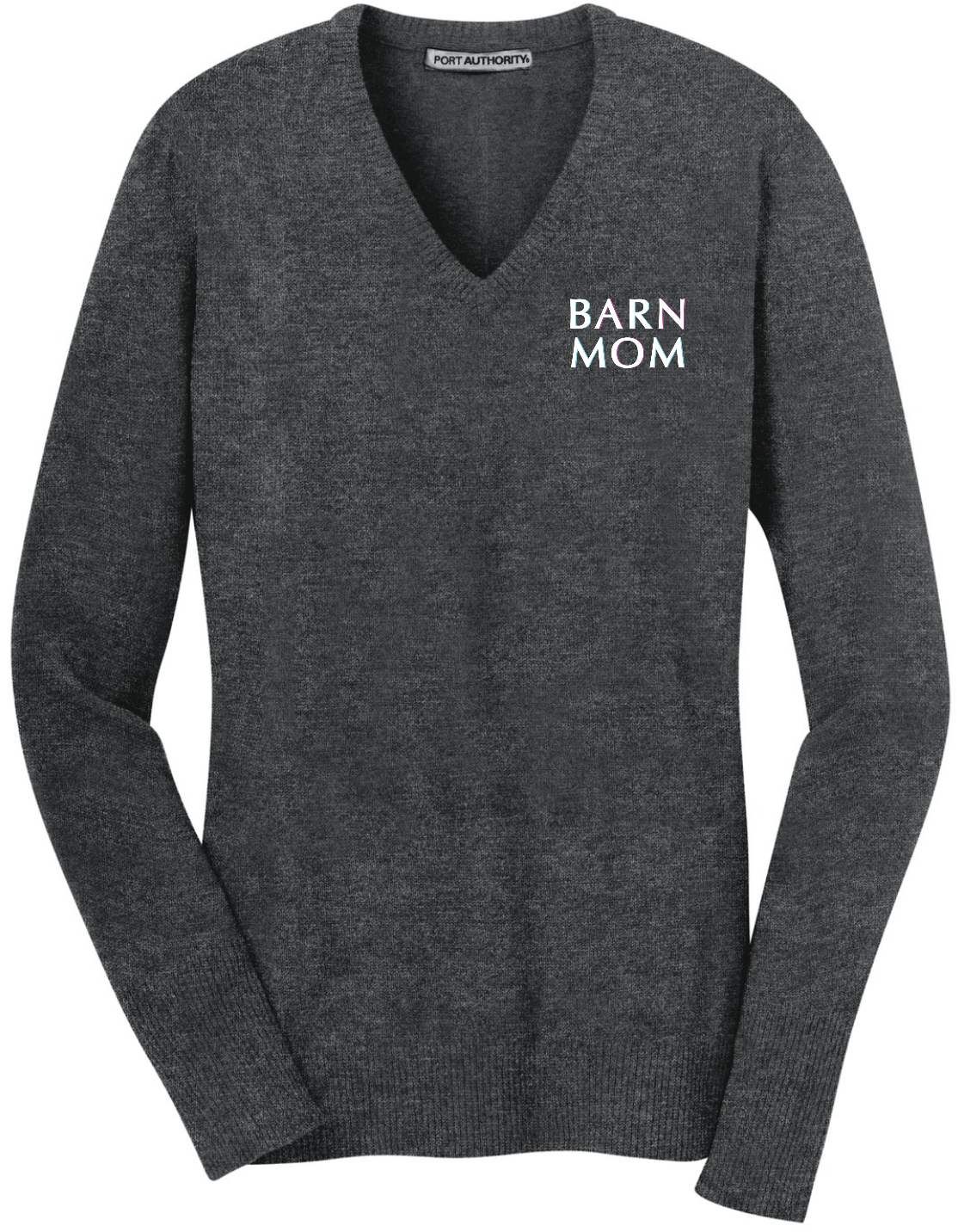 Embroidered Barn Mom V-Neck Sweater