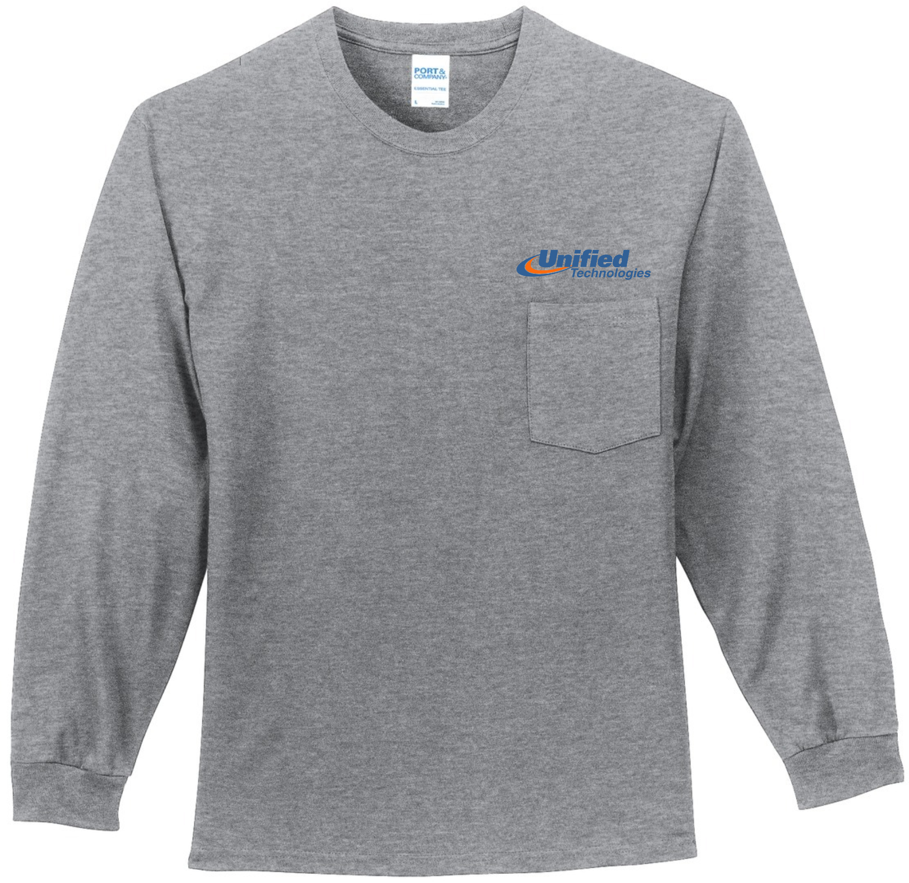 Port & Company® Tall Long Sleeve Essential Pocket Tee - PC61LSPT (Blue Logo)