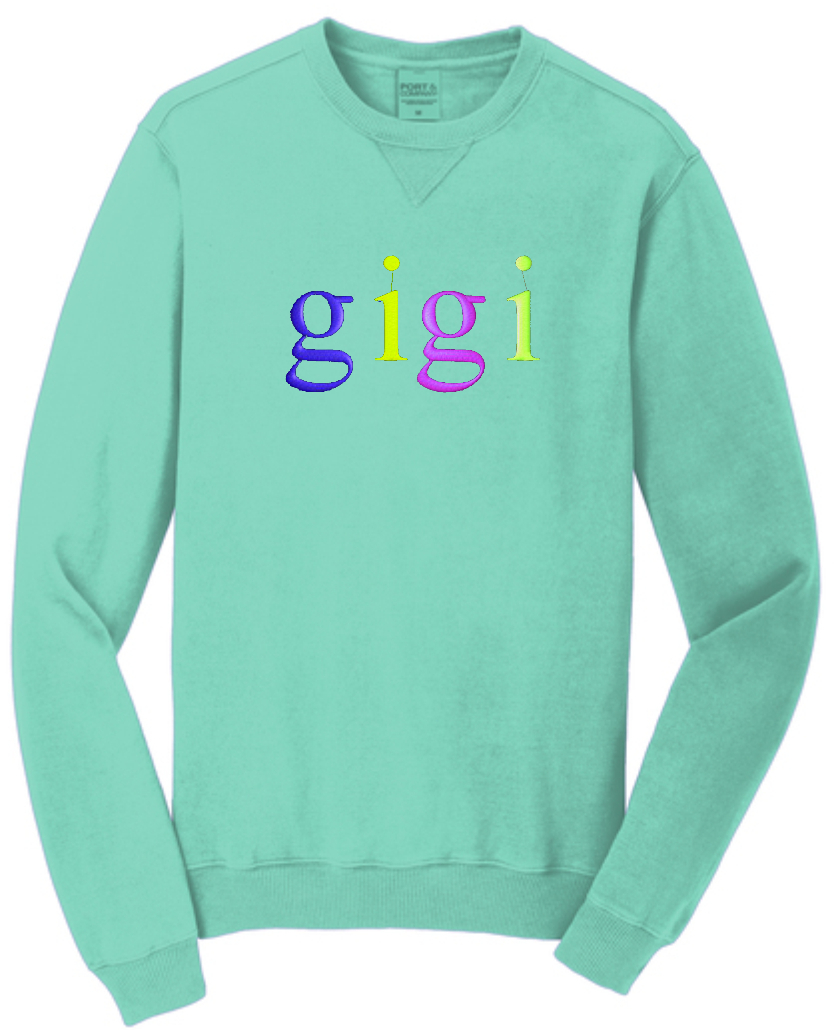 GIGI COLORFUL emb on UNISEX Beach Wash Crewneck Sweatshirt