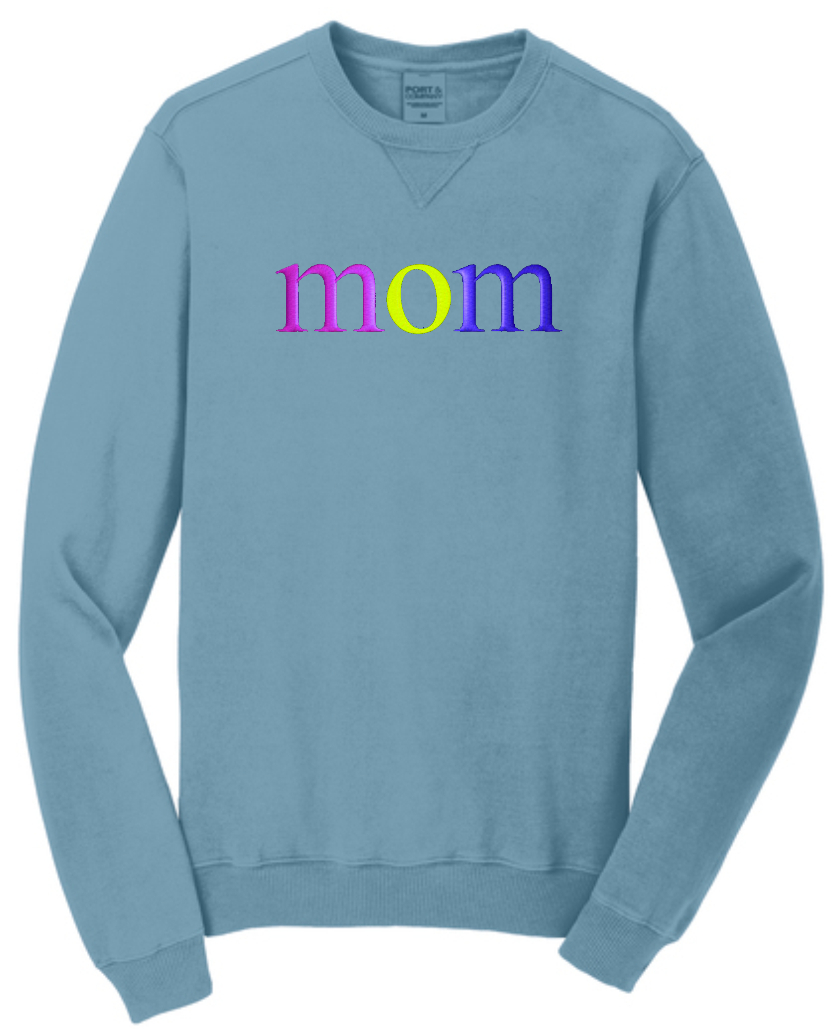 MOM COLORFUL emb on UNISEX Beach Wash Crewneck Sweatshirt