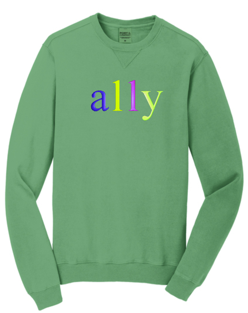 ALLY COLORFUL emb on UNISEX Beach Wash Crewneck Sweatshirt