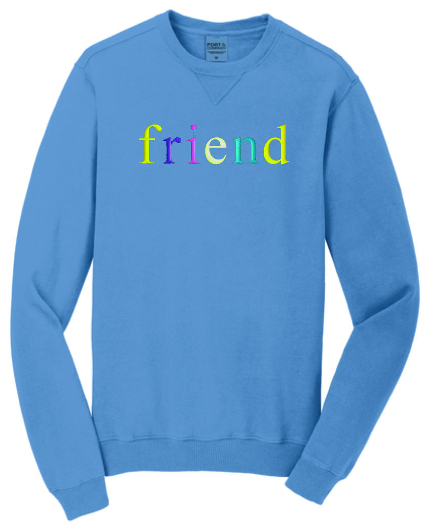 FRIEND COLORFUL emb on UNISEX Beach Wash Crewneck Sweatshirt