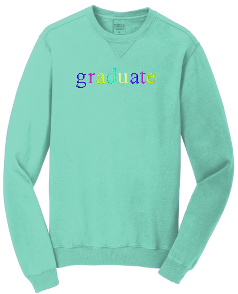 GRADUATE COLORFUL emb on UNISEX Beach Wash Crewneck Sweatshirt
