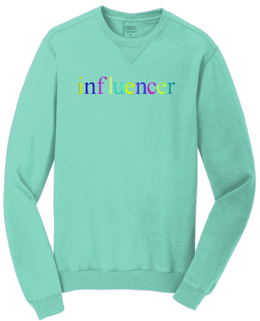 INFLUENCER COLORFUL emb on UNISEX Beach Wash Crewneck Sweatshirt