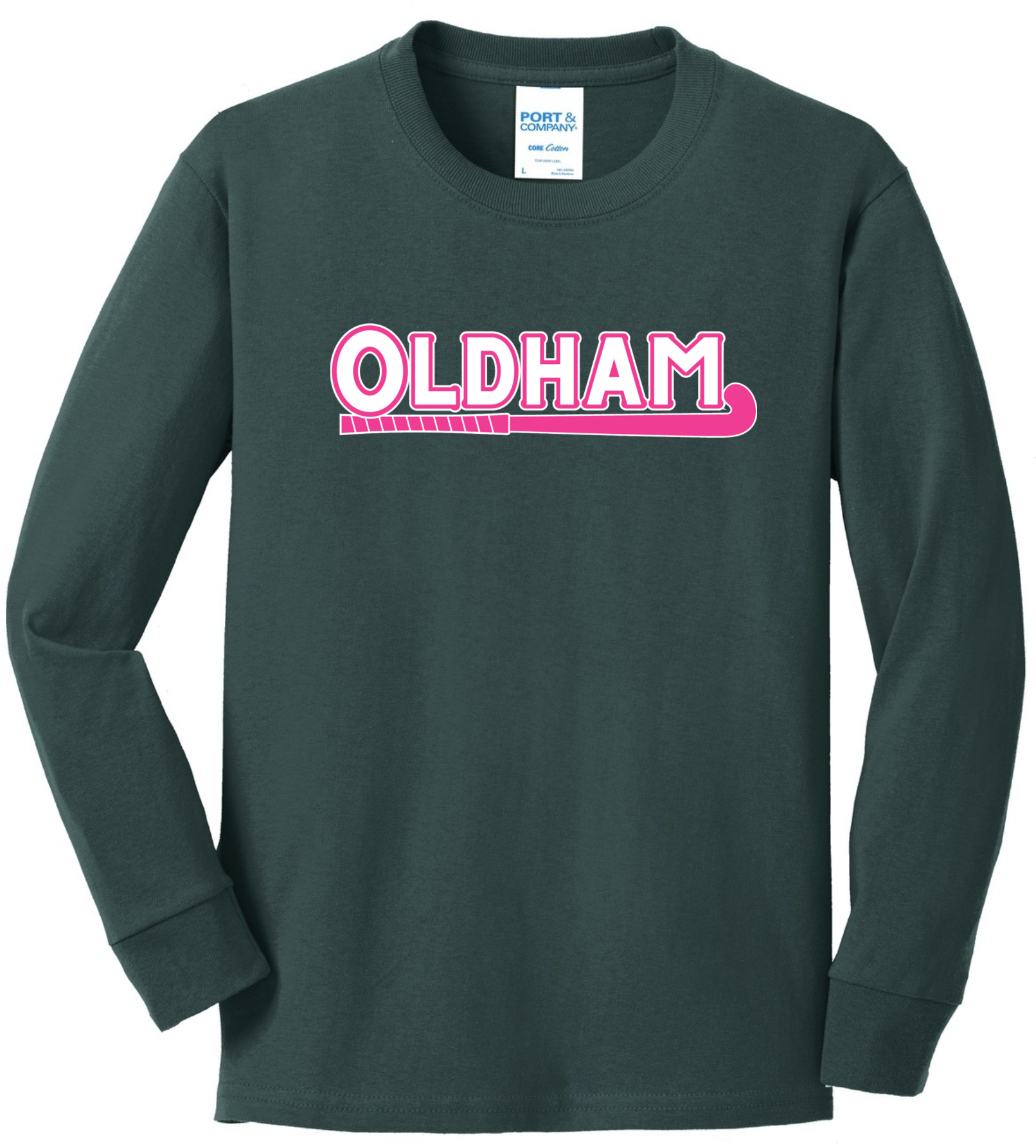 Port & Co™ Youth Long Sleeve Core Cotton Tee - PC54YLS (Youth - Pink W Outline)