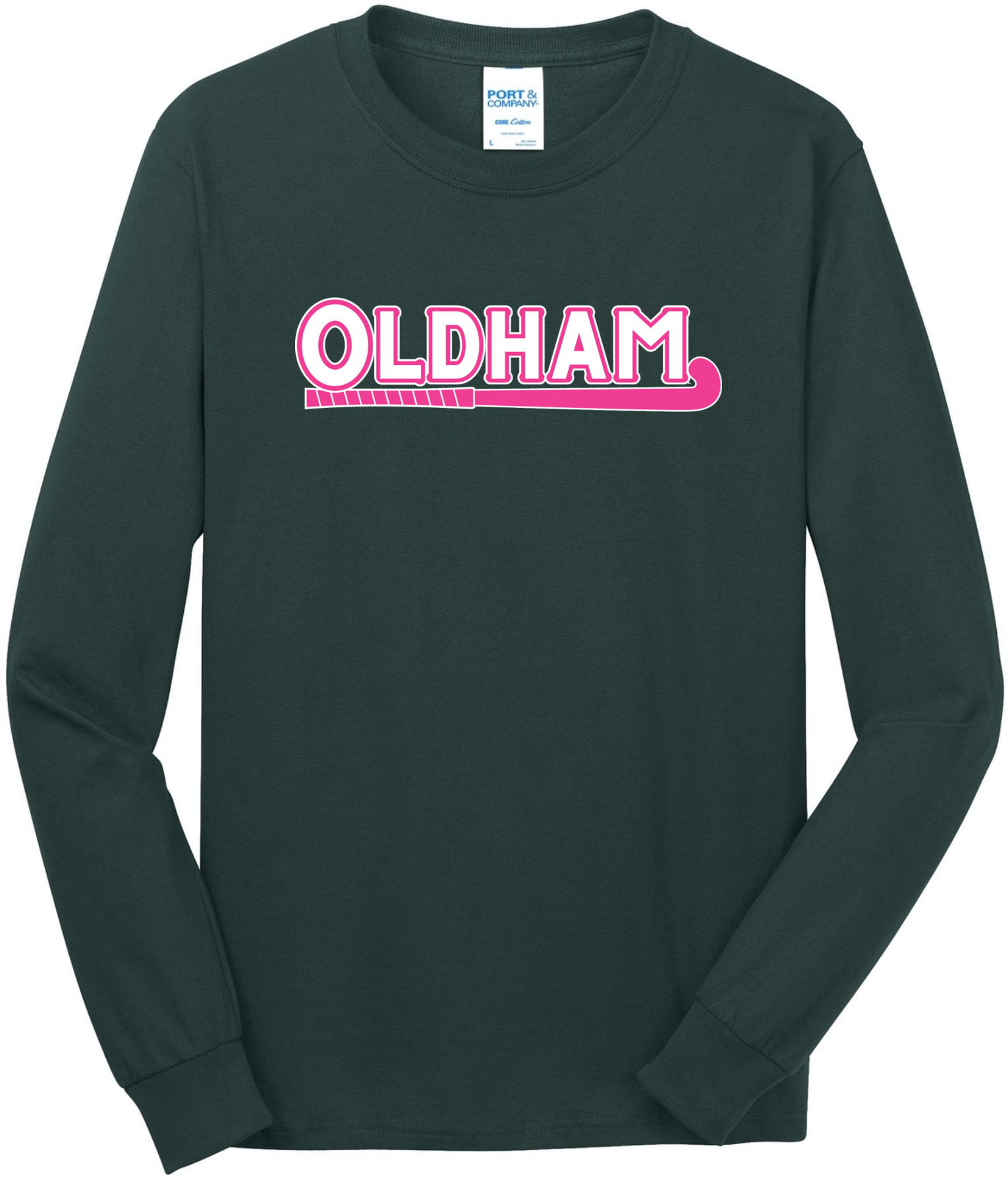 Port & Co™ Long Sleeve Core Cotton Tee - PC54LS (Adult - Pink W Outline)