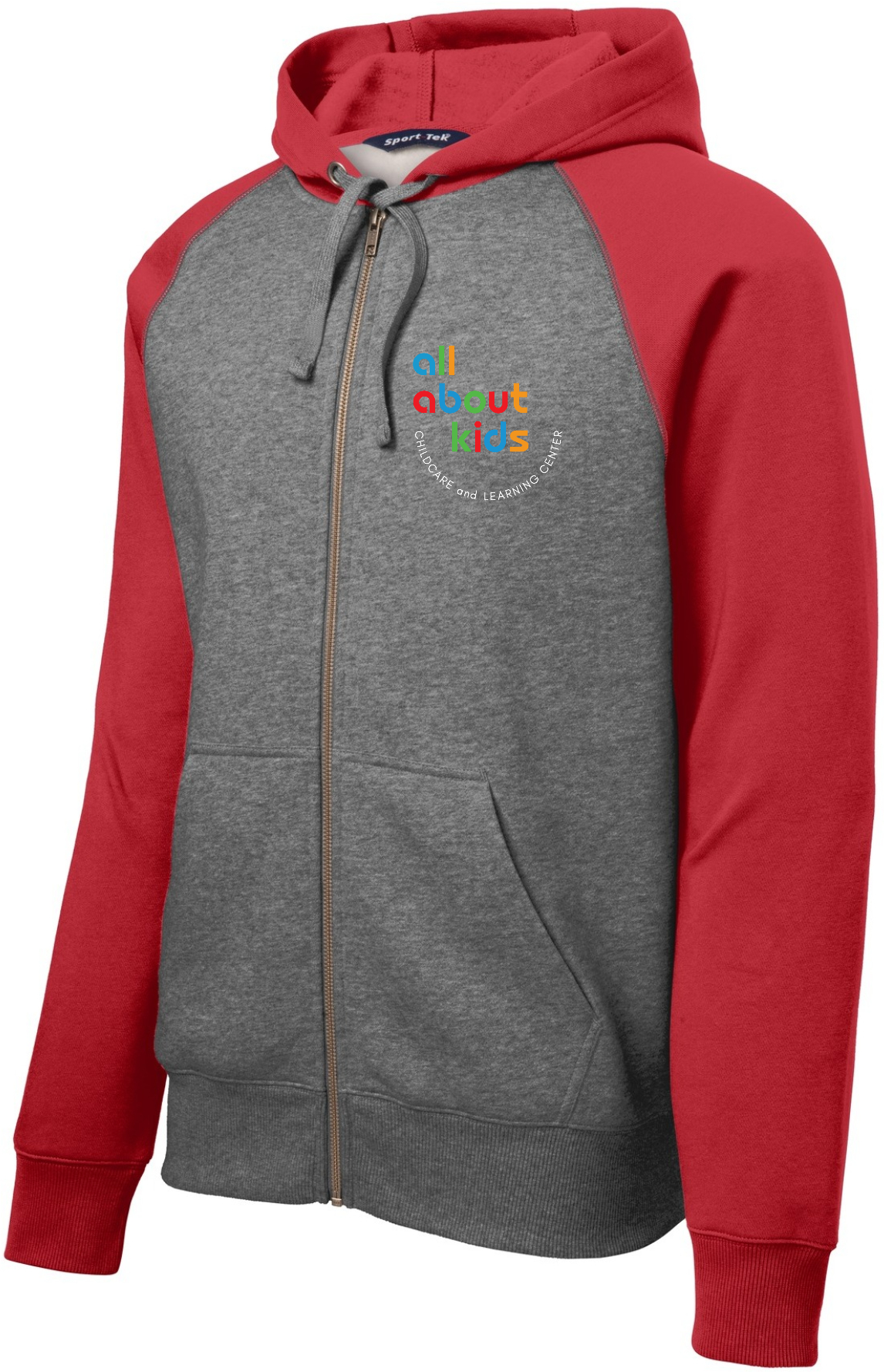 Sport-Tek® Raglan Colorblock Full-Zip Hooded Fleece Jacket – ST269 (White Logo Left Chest)