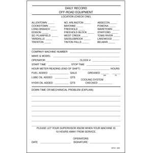 Daily Record Off-Road Equipment Ticket