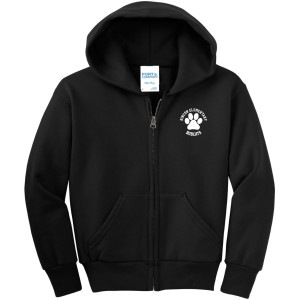 PC90YZH youth black zip hoodie