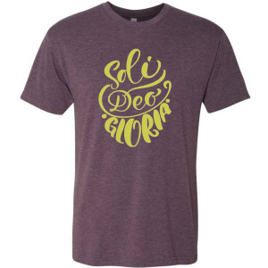 Soli Deo Gloria design in gold metallic vinyl on unisex triblend shirt