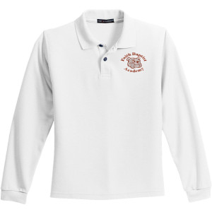 Youth White Faith Baptist Cotton Blend L/S Polo