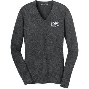 Embroidered Barn Mom V-Neck Sweater