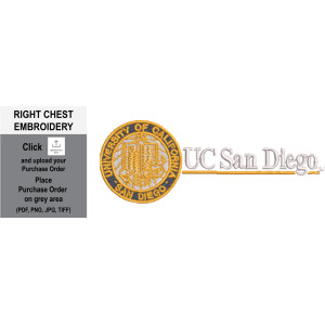 RIGHT CHEST: UC SAN DIEGO (WHITE TEXT) WITH SEAL
