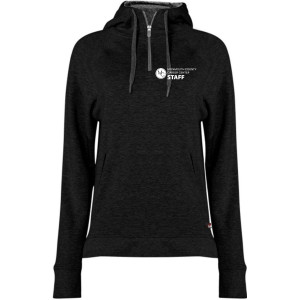 Ladies Hooded 1/4 Zip Text - Wht Ink