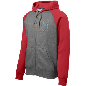 Sport-Tek® Raglan Colorblock Full-Zip Hooded Fleece Jacket – ST269 (White Logo Left Chest)