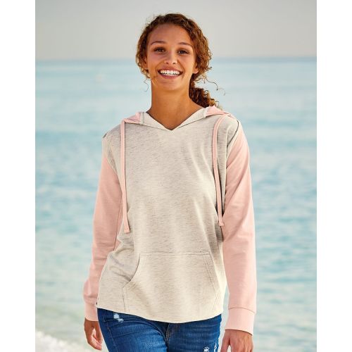 Women’s French Terry Hooded Pullover with Colorblocked Sleeves